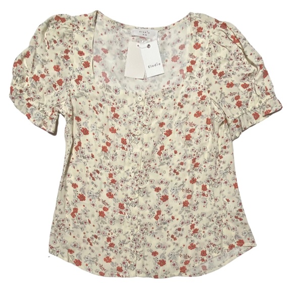 short sleeve blouse, puffed sleeves, floral ditzy print, lightweight very pretty - Picture 5 of 14